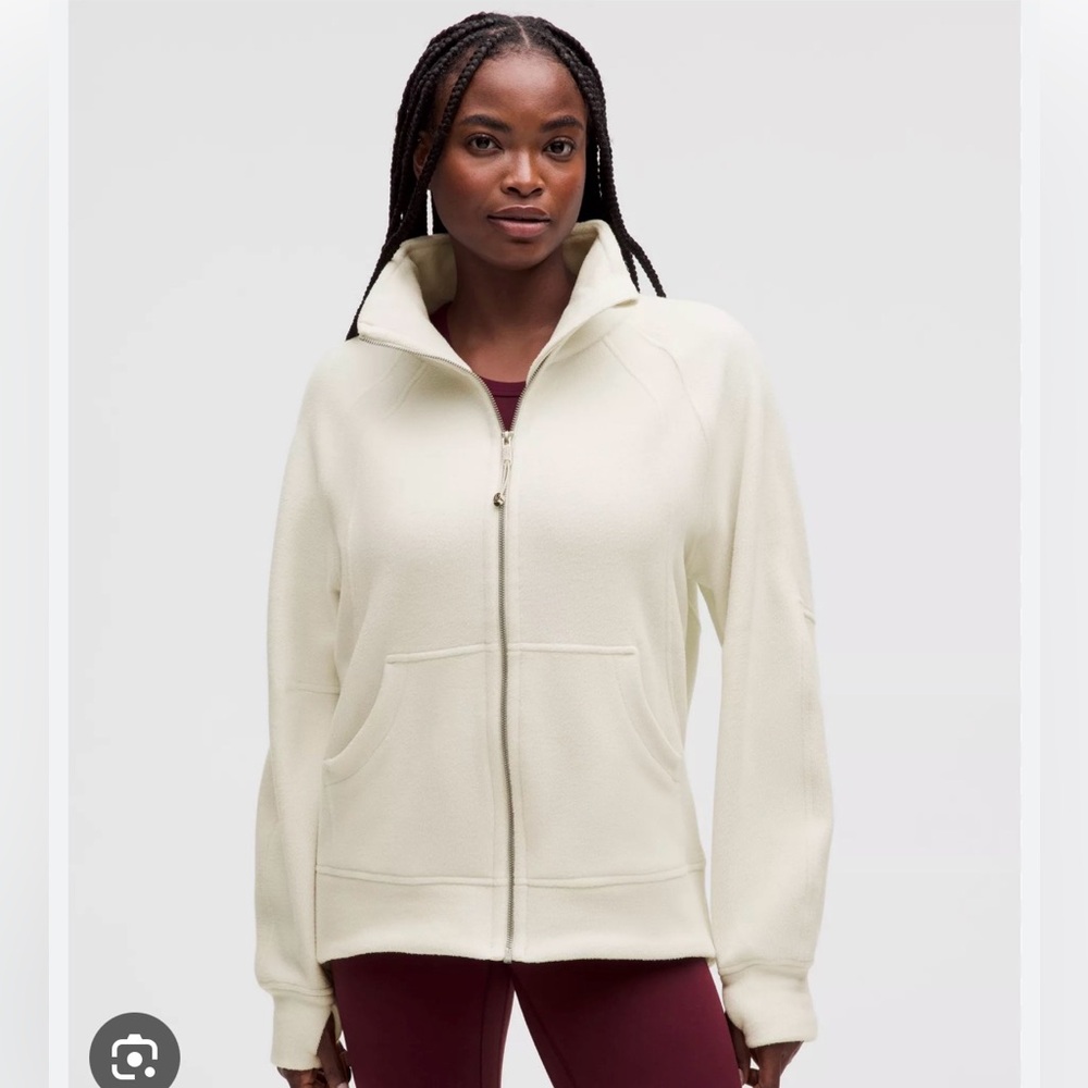 Lululemon Athletica Scuba Funnel Neck Fleece Cream Bone Full Zip Sweatshirt M/L